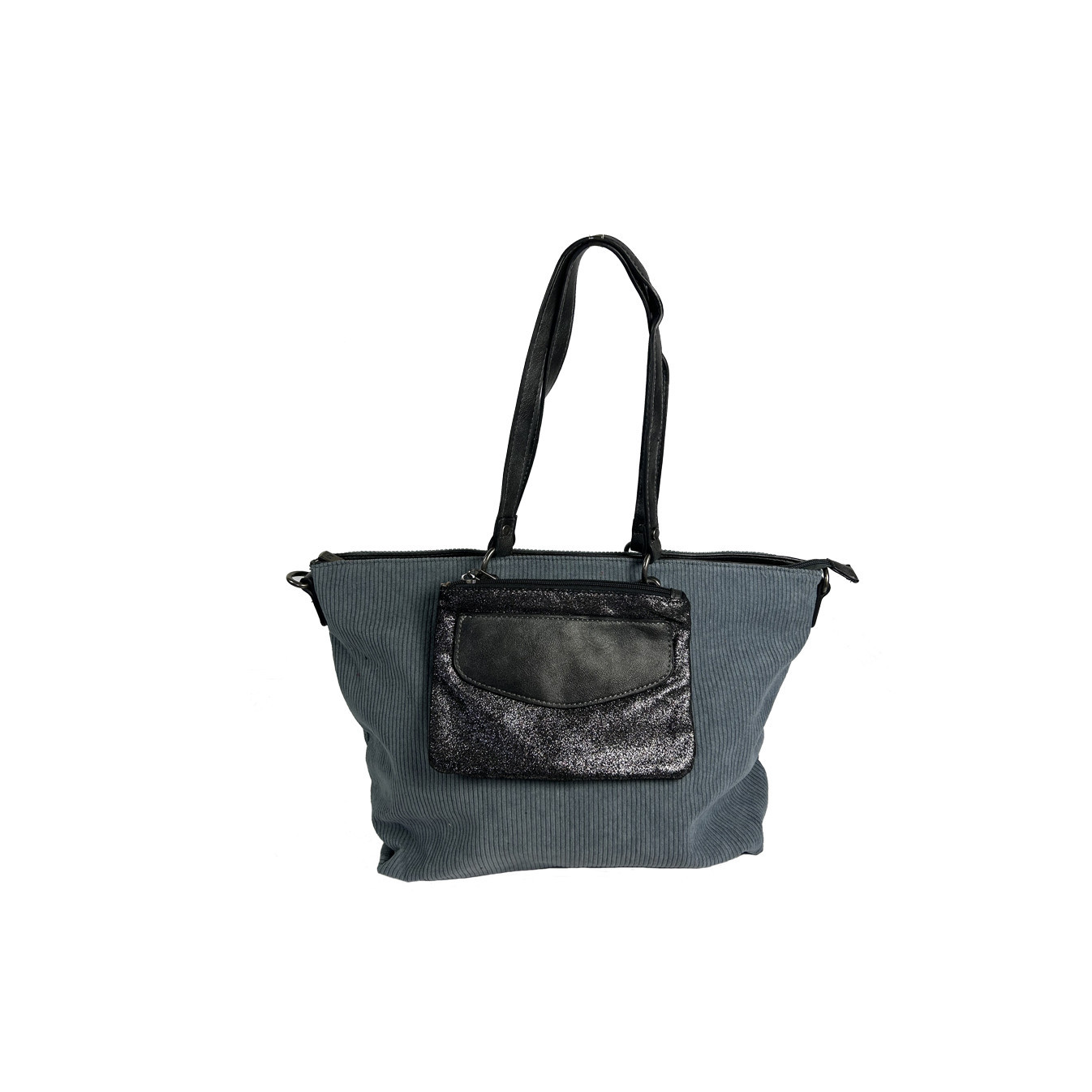 Velour Shopping Bag with Pouch in Grey Velour