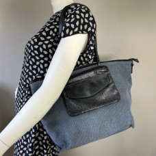Velour Shopping Bag with Pouch in Grey Velour