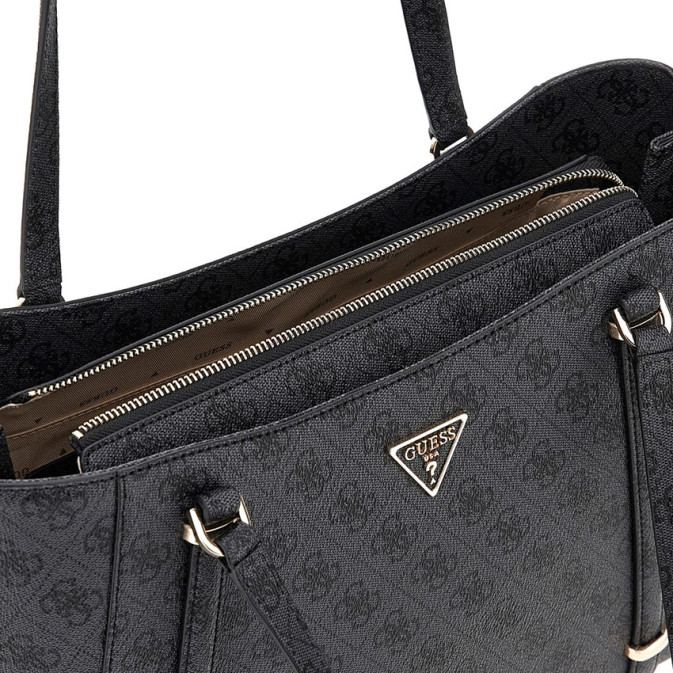 GUESS Eco Erica 2 Compartiments Sac à Main Satchel Coal Logo - Élégant Et Pratique