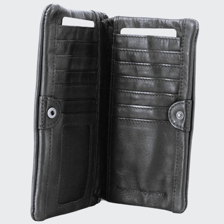 Biba Boston Grand Portefeuille Zippé Negro ouvert