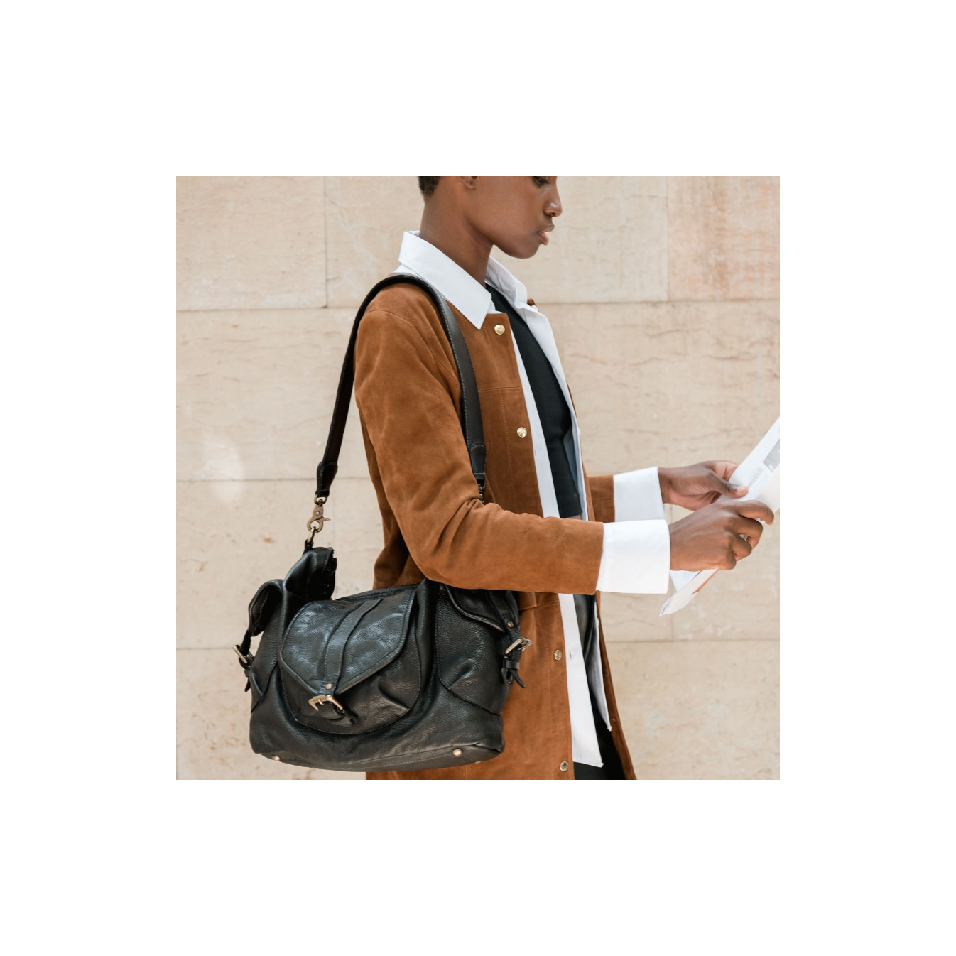 Biba Clint Satchel in Negro Leather CLT1L