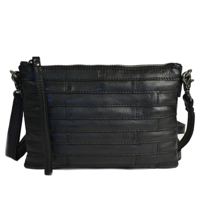 Biba Lewisburg Bricks Shoulder Pouch Bag in Leather LEB16L Negro