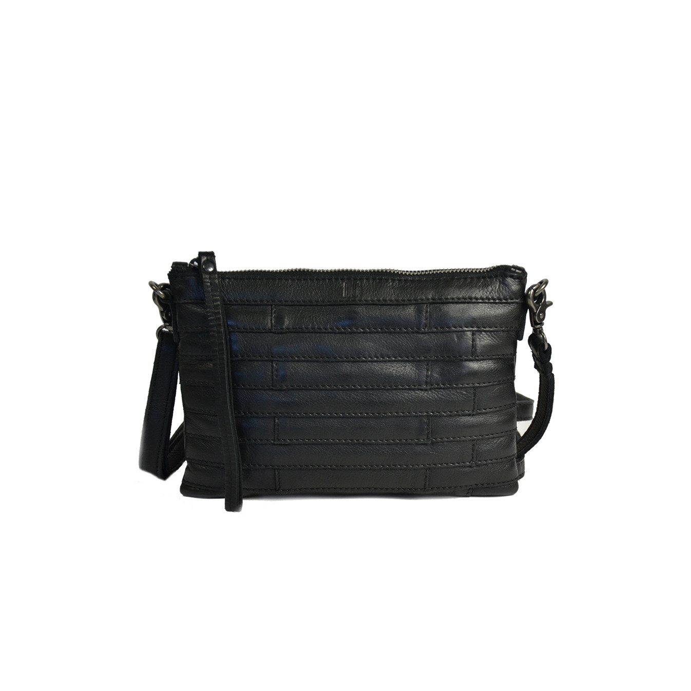 Biba Lewisburg Bricks Shoulder Pouch Bag in Leather LEB16L Negro