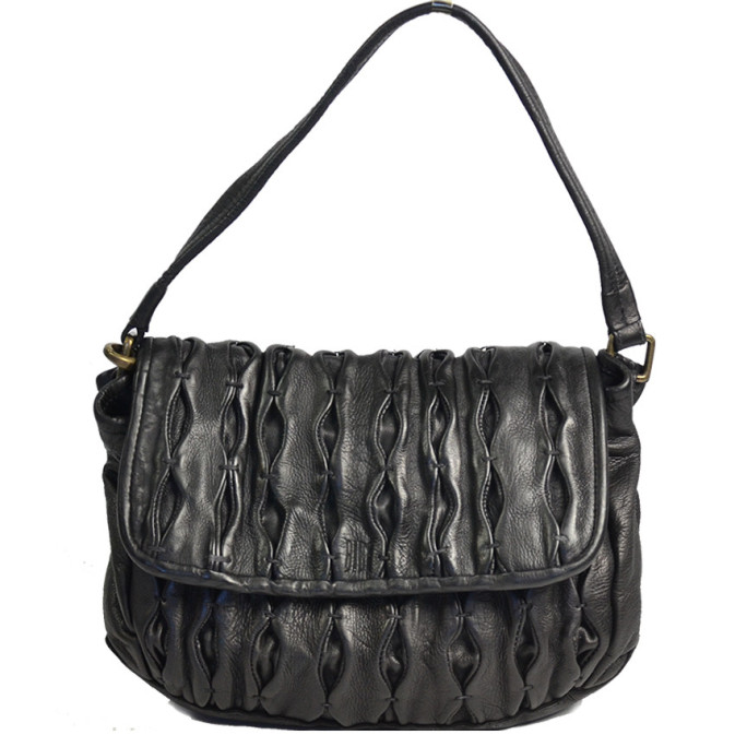 Biba Meyers Washed Sculpted Leather Satchel MEE1L Negro