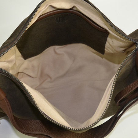 Biba Beaver Sac polochon en Cuir Velours BEV2L Marron Os ouvert