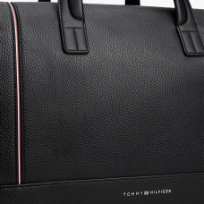 Tommy Hilfiger Th Central Sac Duffle En Cuir Grainé Bds Black de près