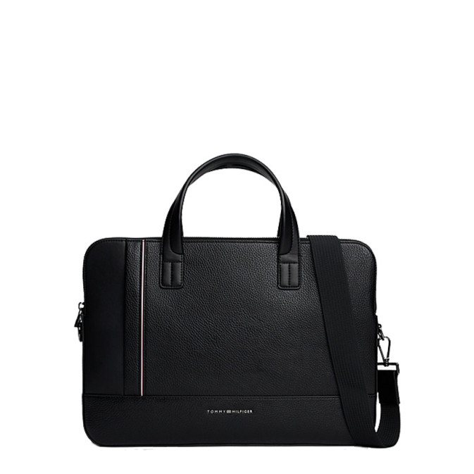 Tommy Hilfiger Th Central Computer Satchel Grainy Effect Bds Black