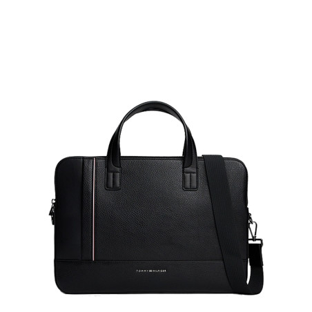 Tommy Hilfiger Th Central Computer Satchel Grainy Effect Bds Black