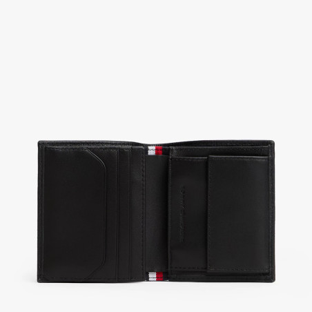 Tommy Hilfiger TH Flag Portefeuille En Cuir Saffiano 3 Volets BDS Black ouvert