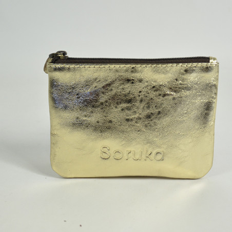 Soruka Josephine Compact Coin Purse Gold Leather