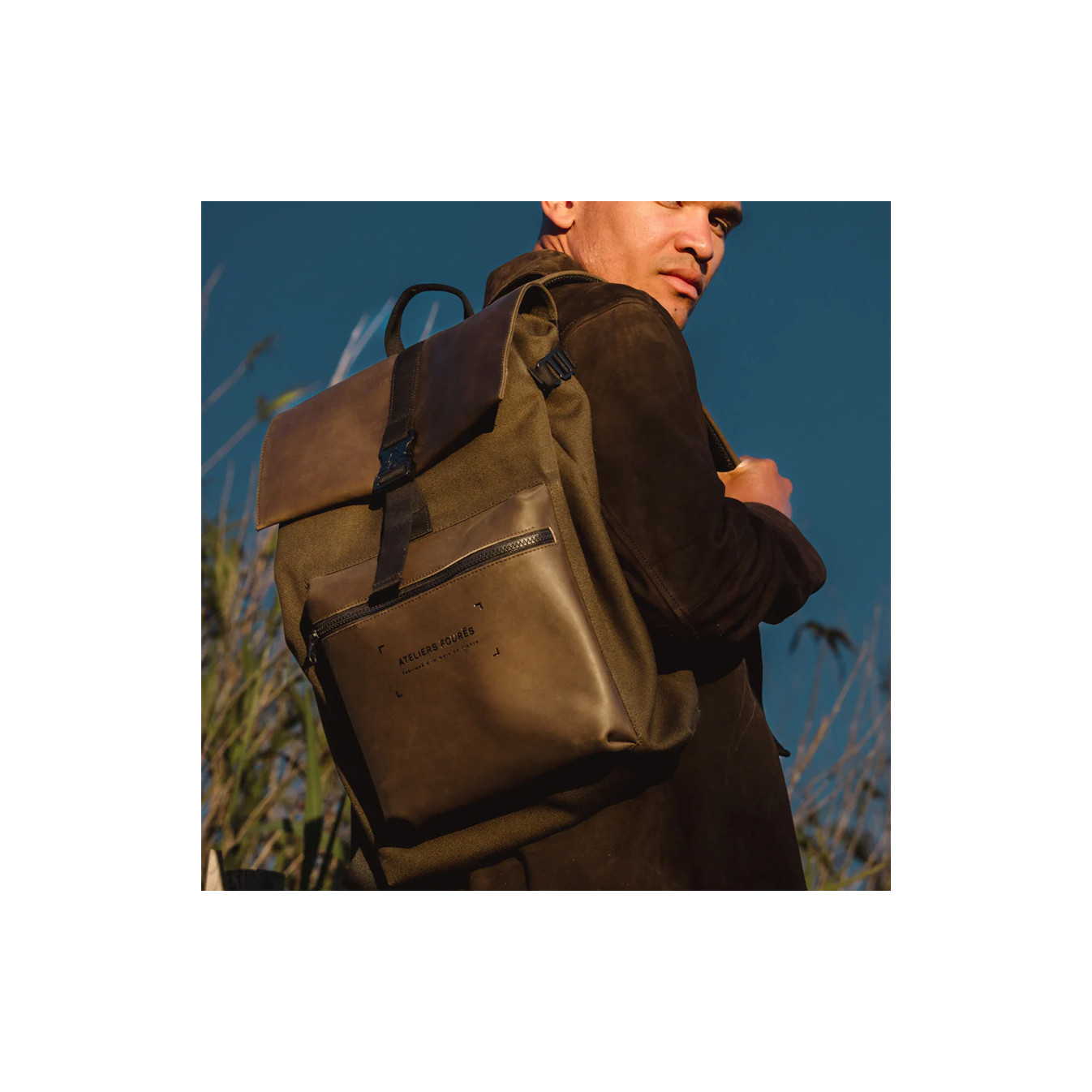 Ateliers Fourès Aristote Backpack with Flap R445 Khaki