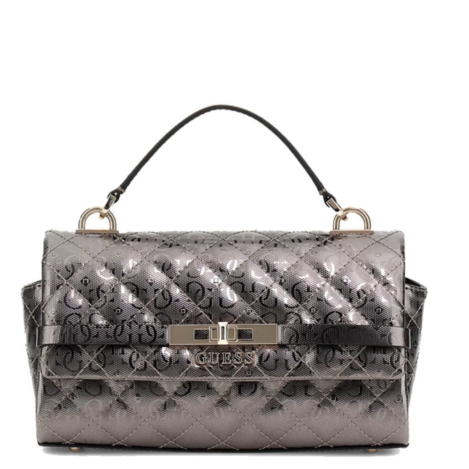 Guess Idra Mini Handbag Quilted With Logo 4G Pewter