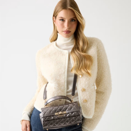 Guess Idra Mini Handbag Quilted With Logo 4G Pewter