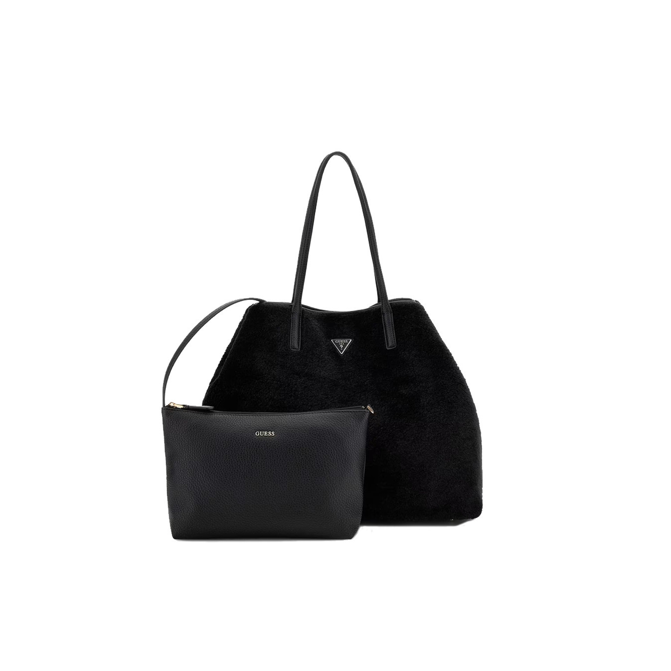 Guess Victtoria Shopping Bag and Detachable Faux Fur Pouch NTC Black