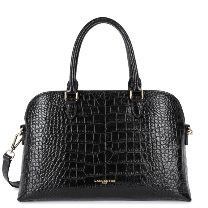 Lancaster Exo Large Demi Lune Croco Handbag 524-114 Black