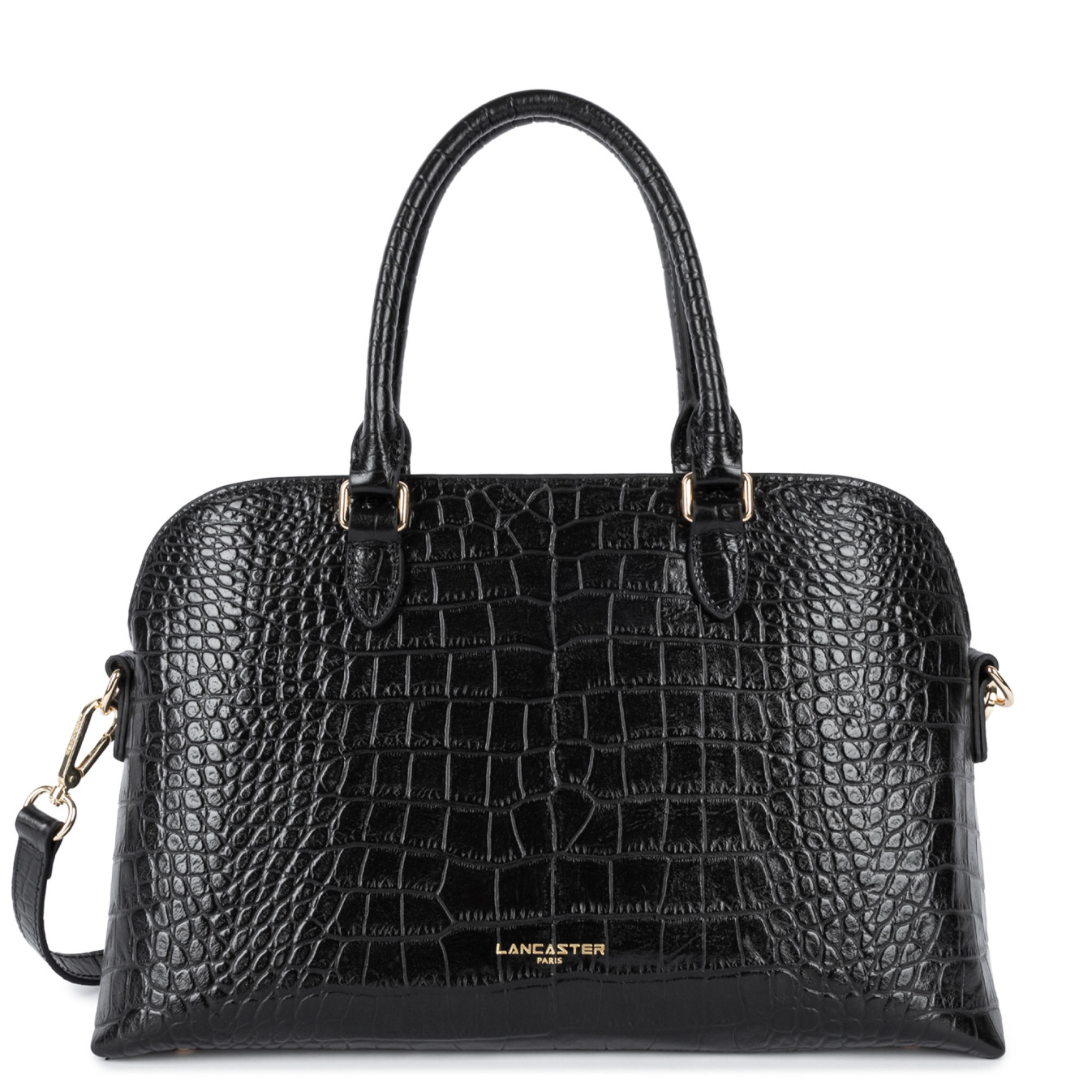 Lancaster Exo Large Demi Lune Croco Handbag 524-114 Black