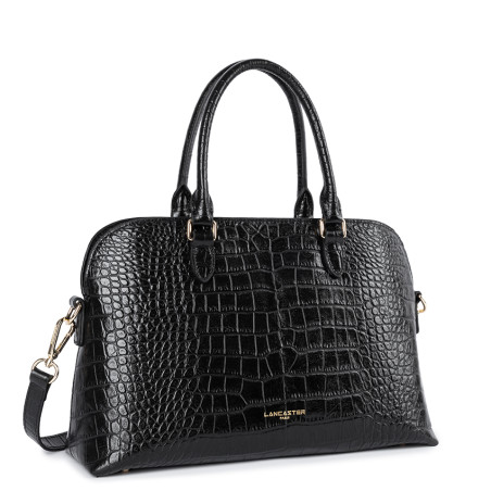 Lancaster Exo Large Demi Lune Croco Handbag 524-114 Black
