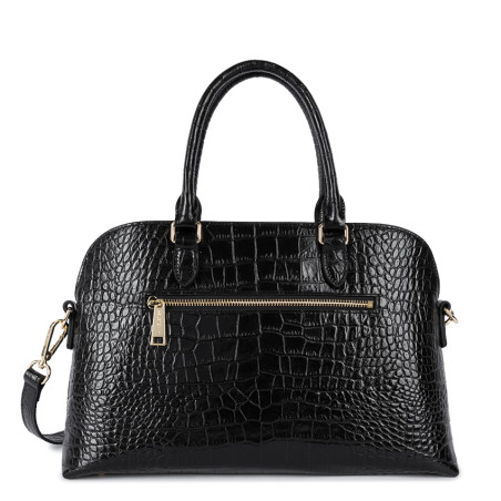 Lancaster Exo Large Demi Lune Croco Handbag 524-114 Black