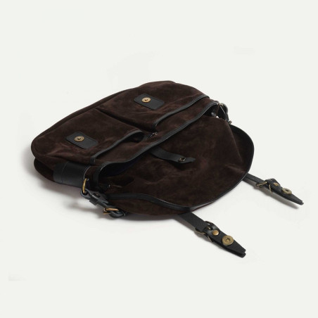 Bleu de Chauffe Fisherman's Musette Bag S Suede Leather Dark Brown