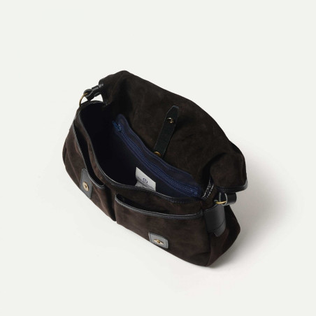 Bleu de Chauffe Fisherman's Musette Bag S Suede Leather Dark Brown