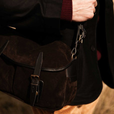 Bleu de Chauffe Fisherman's Musette Bag S Suede Leather Dark Brown