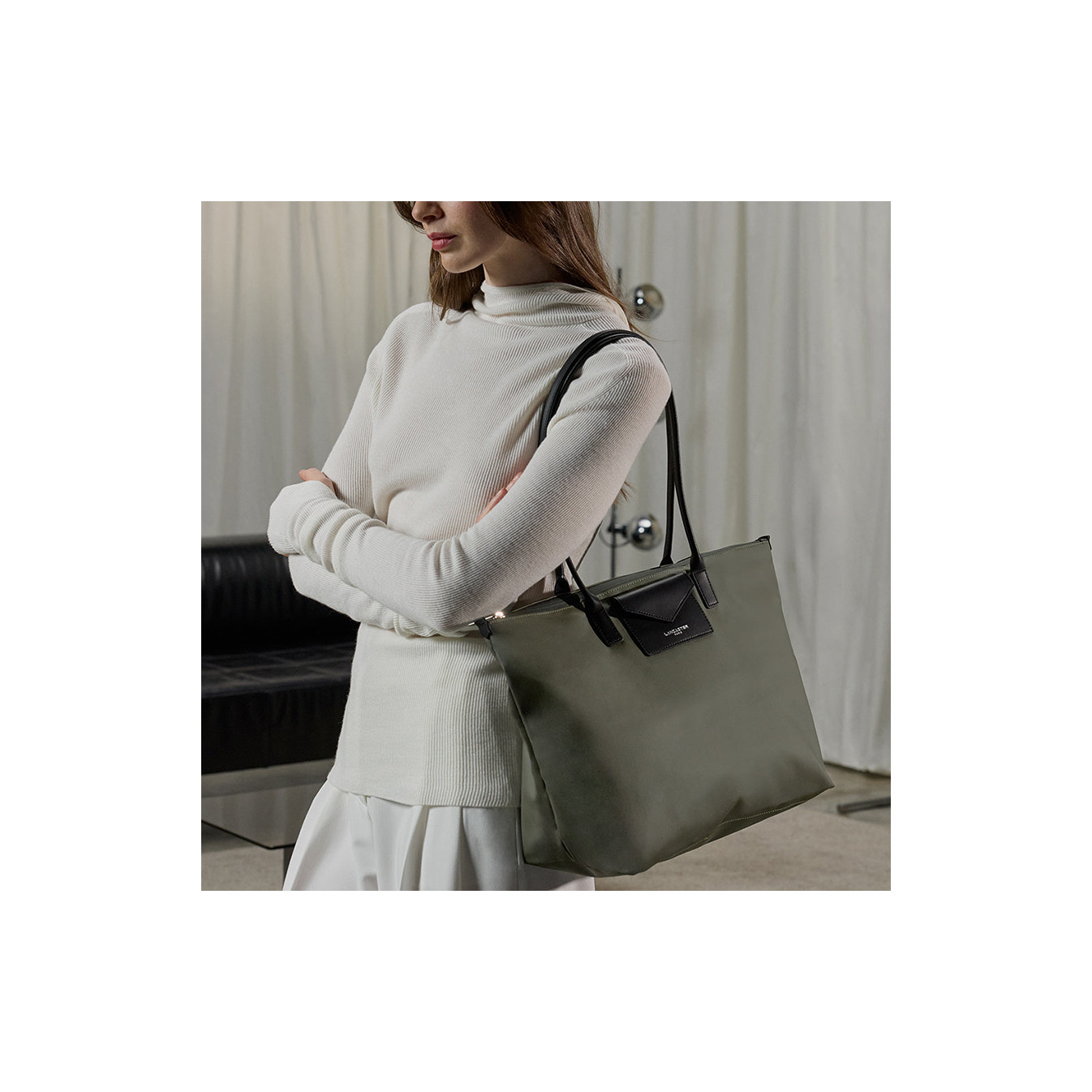 Lancaster Smart Kba Large Tote Shoulder Bag 516-72 Khaki