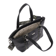 Les Tropéziennes Victor Hugo Petit Sac Shopping Similicuir Noir ouvert