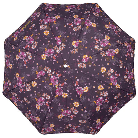 Isotoner Parapluie Pliant X-TRA Solide Auto Fleurs Aubergine ouvert
