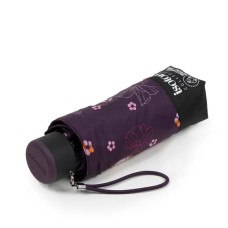Isotoner Compact Mini Slim Manual Umbrella Eggplant Flowers