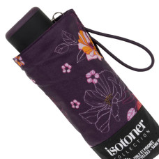 Isotoner Compact Mini Slim Manual Umbrella Eggplant Flowers