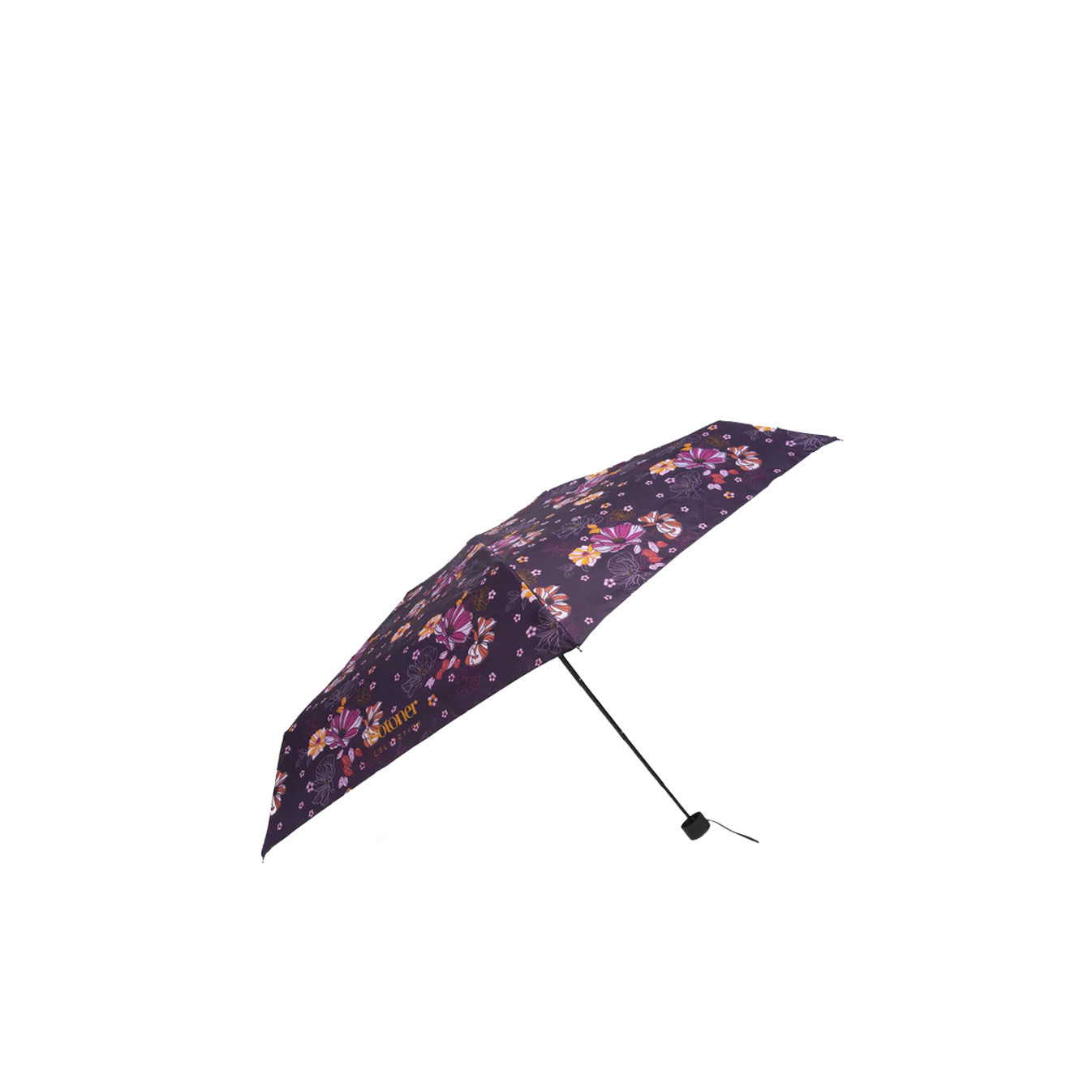 Isotoner Compact Mini Slim Manual Umbrella Eggplant Flowers