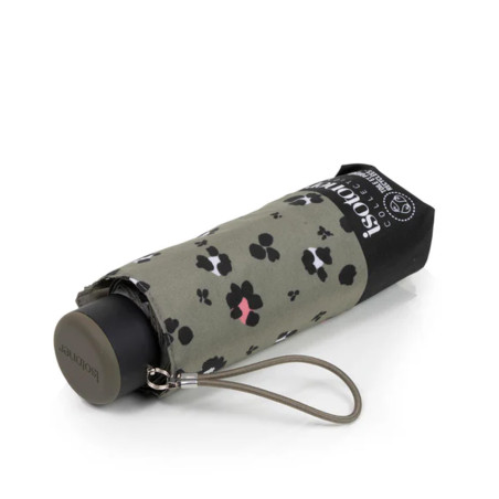 Isotoner Parapluie Mini Pliant Manuel Léopard Kaki fermé