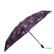 Isotoner Mini Folding Automatic Umbrella Purple Flowers