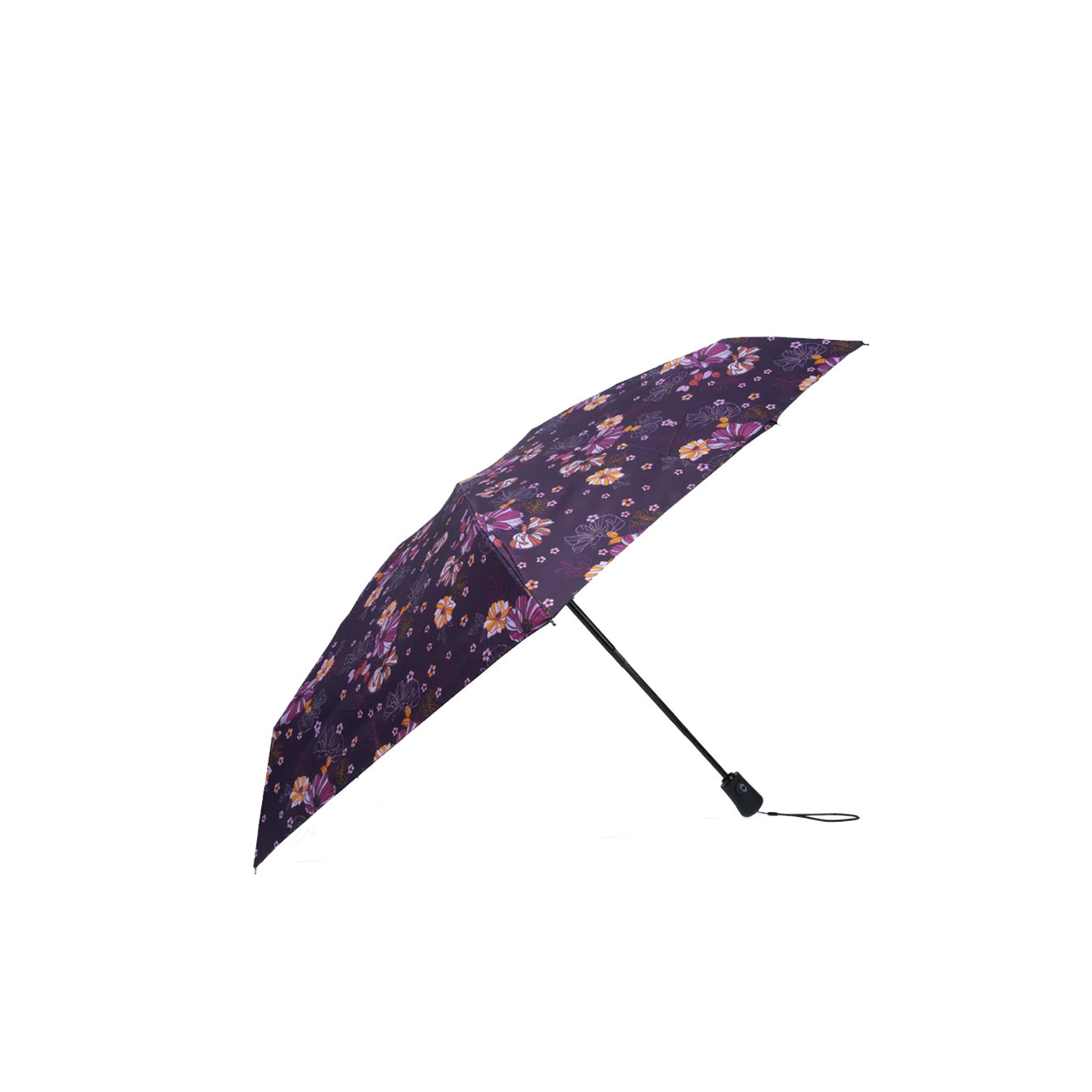 Isotoner Mini Folding Automatic Umbrella Purple Flowers