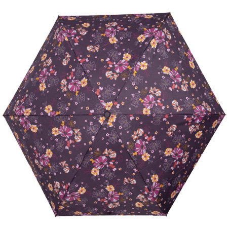 Isotoner Parapluie Mini Pliant Automatique Fleurs Aubergine ouvert