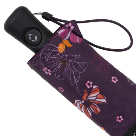 Isotoner Mini Folding Automatic Umbrella Purple Flowers
