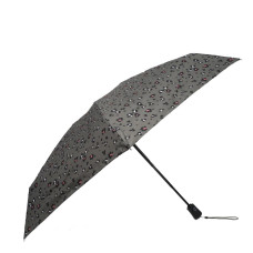 Isotoner Mini Folding Automatic Umbrella Leopard Khaki