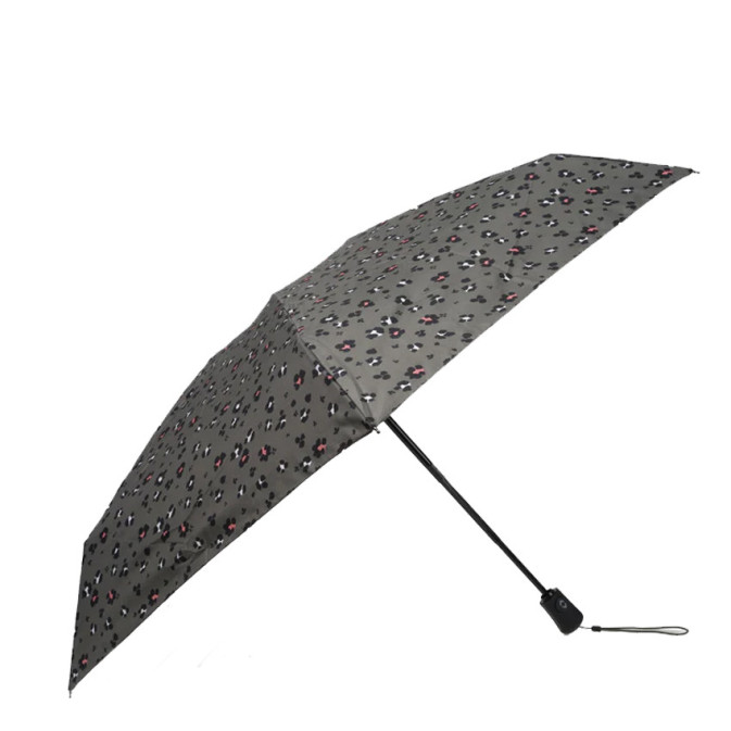 Isotoner Mini Folding Automatic Umbrella Leopard Khaki