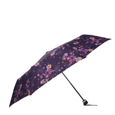 Isotoner Women's Folding Manual Umbrella Eggplant Flowers