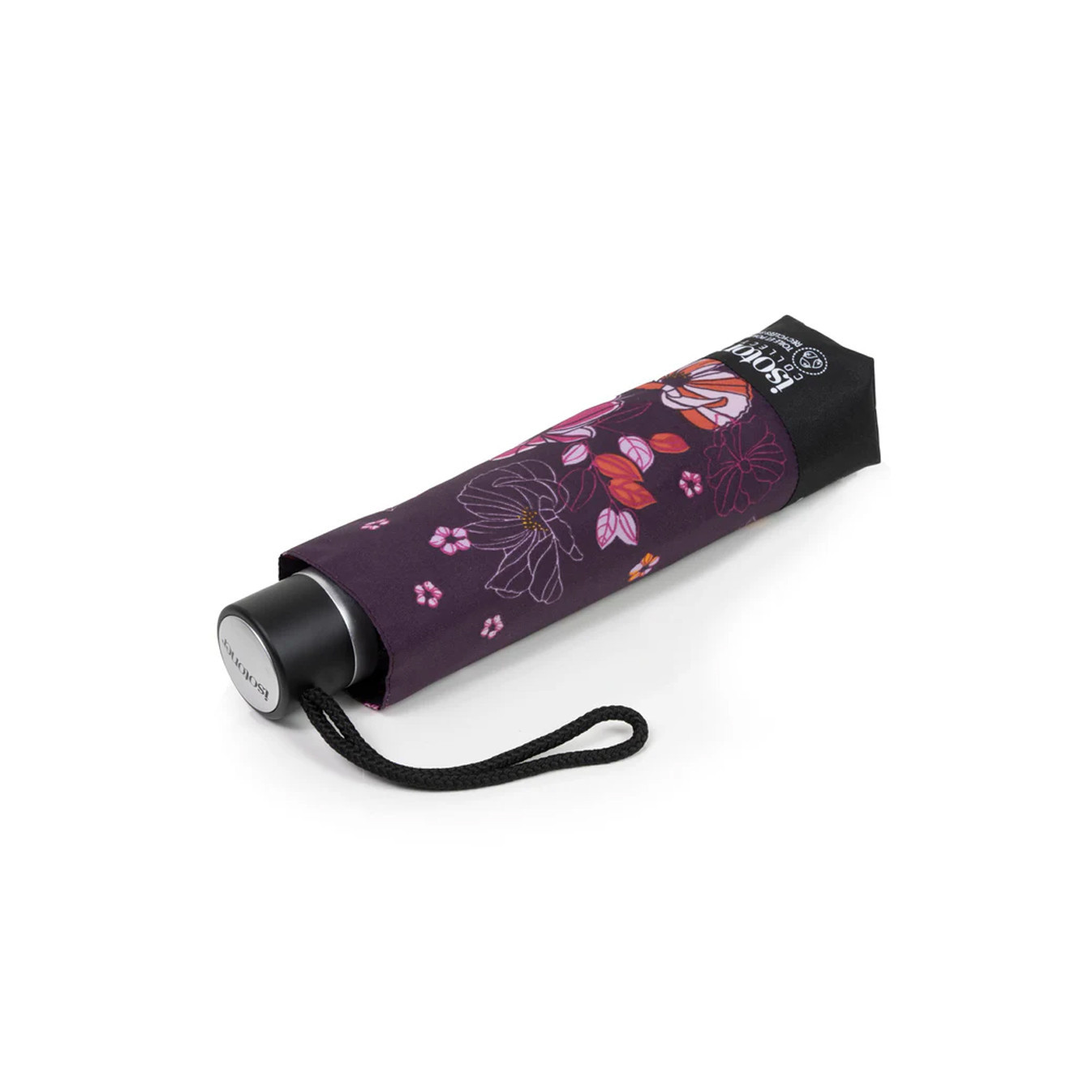 Isotoner Parapluie Femme Pliant Manuel Fleurs Aubergine fermé