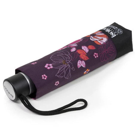 Isotoner Women's Folding Manual Umbrella Eggplant Flowers