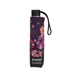 Isotoner Women's Folding Manual Umbrella Eggplant Flowers