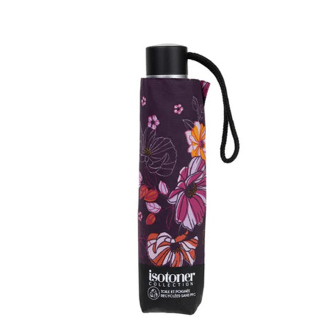 Isotoner Women's Folding Manual Umbrella Eggplant Flowers