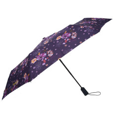 Isotoner Automatic Folding Umbrella Eggplant Flowers