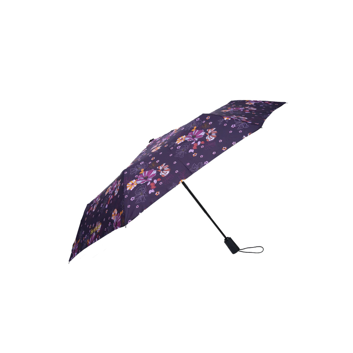 Isotoner Automatic Folding Umbrella Eggplant Flowers