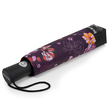 Isotoner Automatic Folding Umbrella Eggplant Flowers