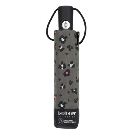 Isotoner Compact Automatic Umbrella Leopard Khaki