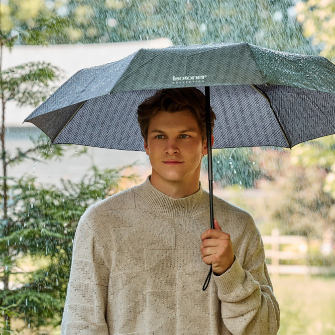Isotoner Men's Folding Automatic X-TRA Solid Monogram Umbrella