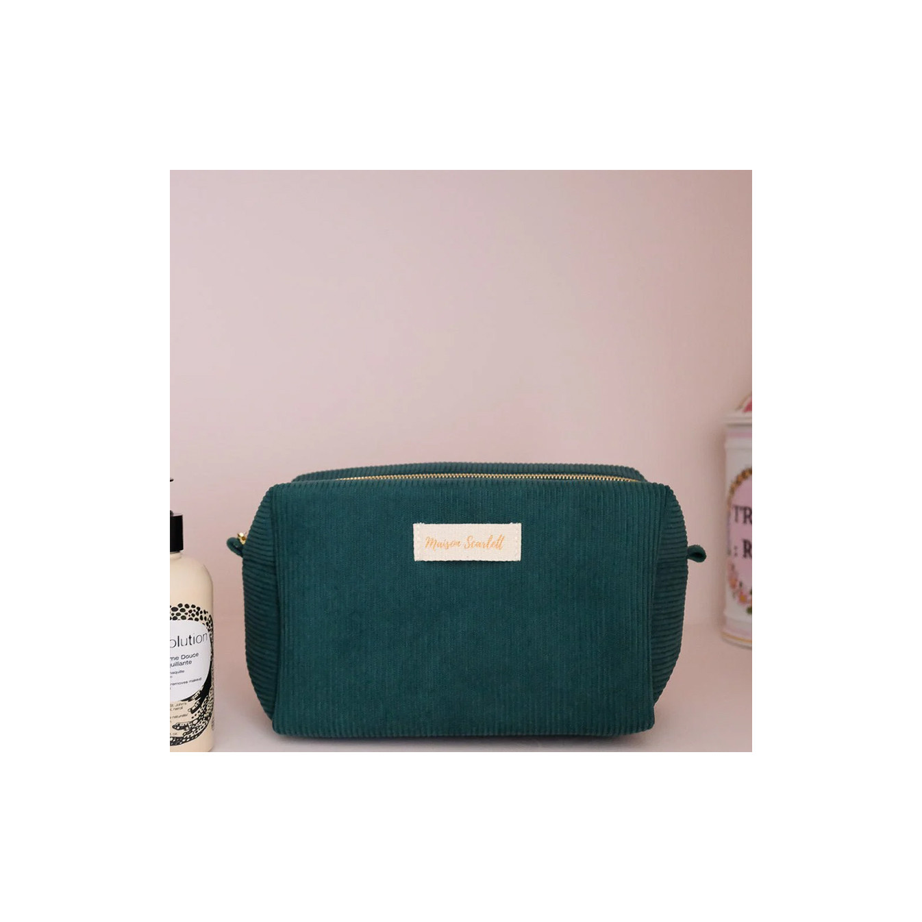 Maison Scarlett Charlotte Trousse De Toilette L En Velours Côtelé Vert