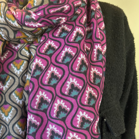 Atoll Palm Funky Scarf with Colorful Patterns Light Brown